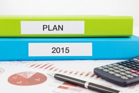 Year plan documents with graphs Stock Photos