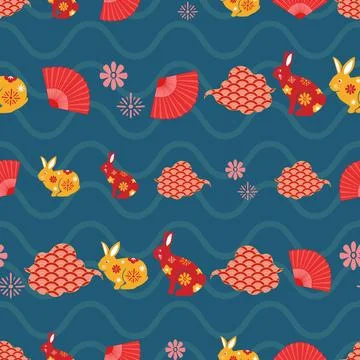Year of the rabbit 2023 seamless pattern vector illustration Stock Illustration