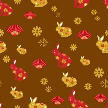 Year of the rabbit 2023 seamless vector pattern design Stock Illustration