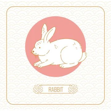 Year rabbit Chinese horoscope vector line art and pattern on white background. Stock Illustration