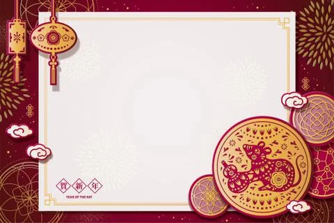 Year of the rat paper cut design Stock Illustration