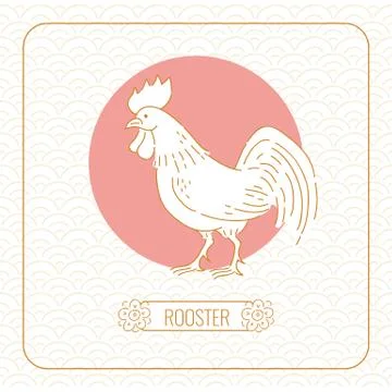 Year rooster Chinese horoscope vector line art and pattern on white background. Stock-Illustration