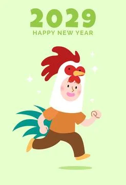 Year of the Rooster funny man character with rooster costume Stock Illustration