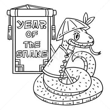 Year of the Snake Banner Isolated Coloring Page ~ Clip Art #278593423