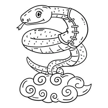 Year of the Snake on Clouds Isolated Coloring Page Stock Illustration