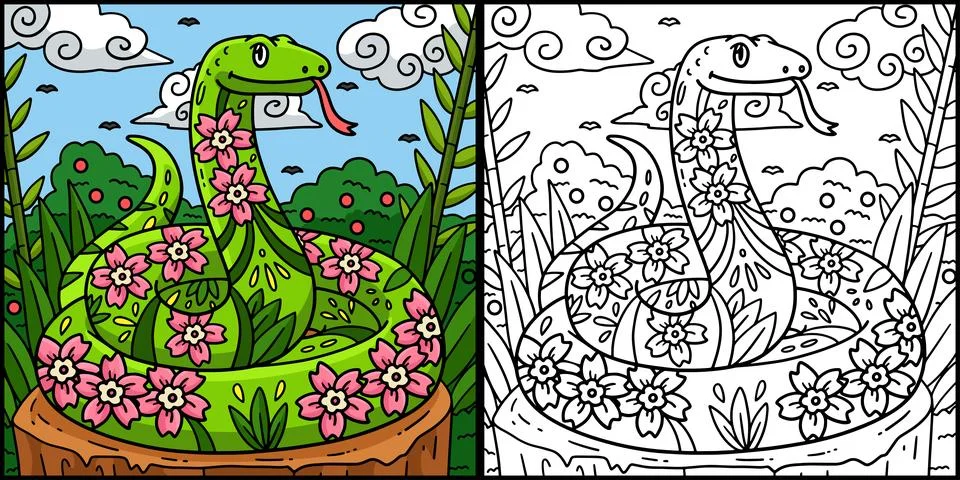 Year of the Snake Pattern Coloring Illustration Stockillustratie