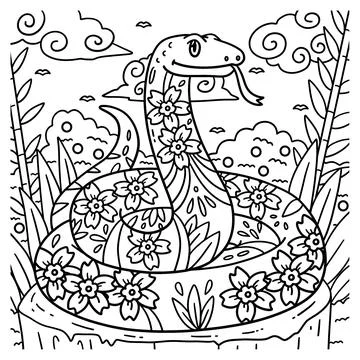 Year of the Snake with Pattern Coloring Page Stock Illustration