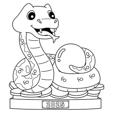 Year of the Snake Statue Isolated Coloring Page Stock Illustration