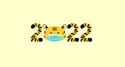 Year of the tiger 2022 with tiger head wearing face mask Stock Illustration