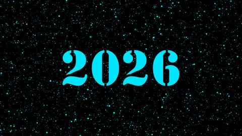 Year two thousand twenty six displayed in bold bright cyan blue font on a d.. Stock Illustration