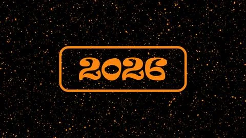 Year two thousand twenty six displayed in bold orange font within a rounded.. Stock Illustration