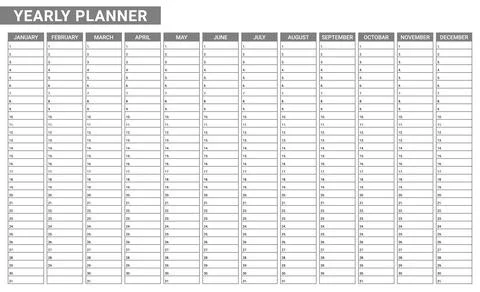 Yearly calendar empty planner template. List of task monthly written on paper Stock Illustration