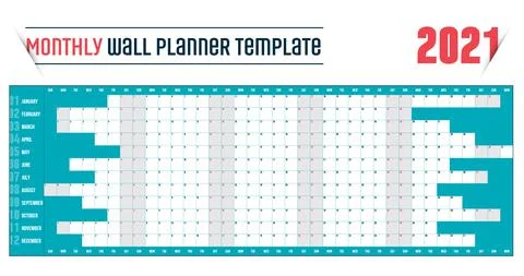 Yearly Wall Calendar Planner Template for Year 2021. Vector Design Print Temp Stock Illustration