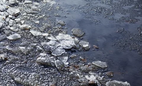 This year's first ice covers a small body of water Stock Photos