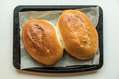 Yeast buns on a baking sheet Stock Photos
