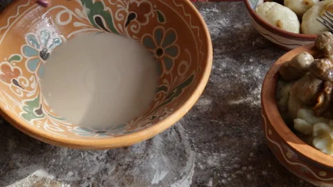 Yeast dough preparation process, knead hands ,woman cooks food Video stock 98888423