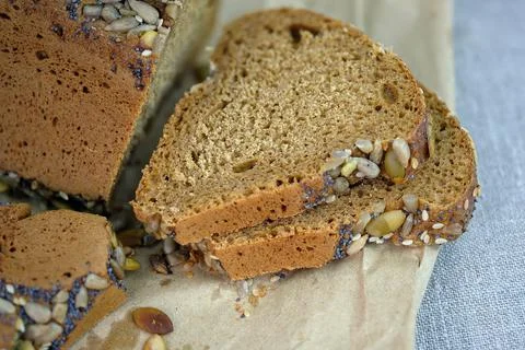 Yeast-free bread made with rye flour. Stock Photos