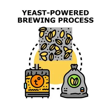 Yeast powered alcohol brewing process working system Illustrazione stock