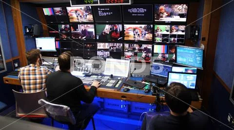 Yekaterinburg, Russia - November 2017: rear view on the editing room during the Stock Photos