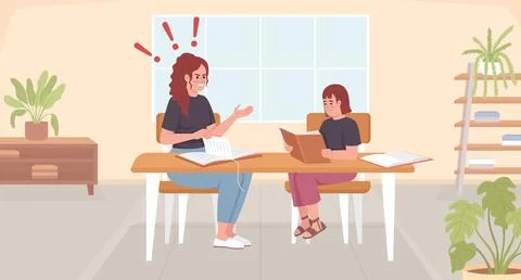 Yelling at child about poor performance flat color vector illustration Illustrazione stock