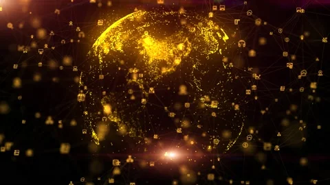 Yelllow Digital AI Globe Internet Web Network Blockchain Connection Background Stock-Footage 204054839