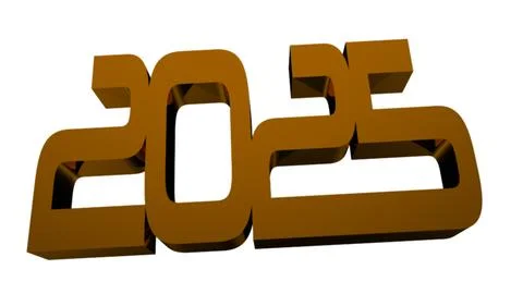 Yellow 3D 2025 text on white festive background, Christmas and new year cel.. Stock Illustration