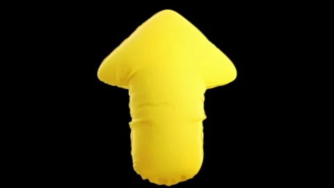 Yellow 3d balloon arrow pointing upward with pulsing motion on black background Stock Footage 333819238