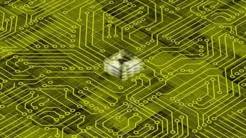 Yellow 3d Computer chip AI Computer processor Mother board circuit background Stock Footage 272484211