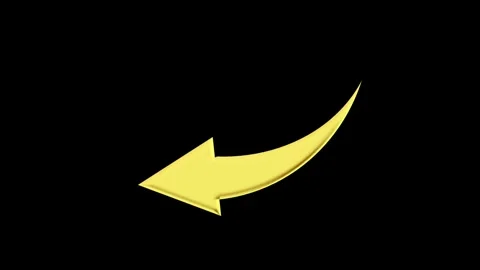 A yellow 3D curved arrow pointing down and wobbling on a black background. Stock Footage 319389701