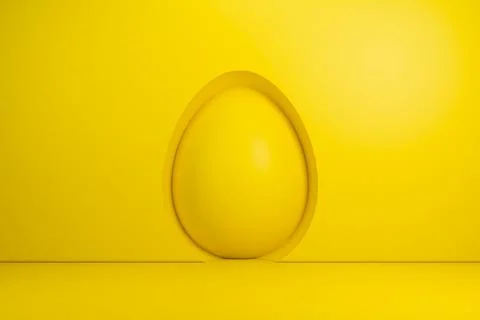 Yellow 3D Easter egg on minimalist podium background. Illustrazione stock