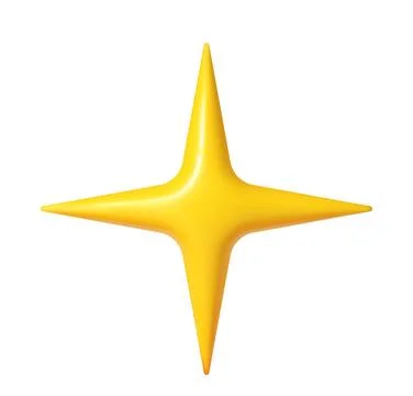 Yellow 3d four point star, spark realistic symbol Stock Illustration