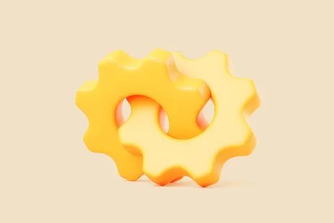 Yellow 3D gear wheels icon on beige background 库存插图