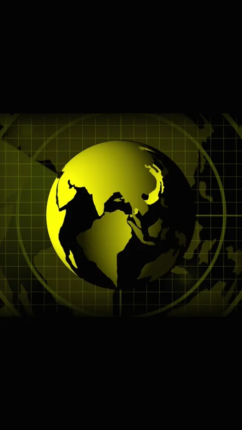 Yellow 3d globe with radar grid and rotating gears. Yellow 3d earth globe. .. Stock Footage 344843428