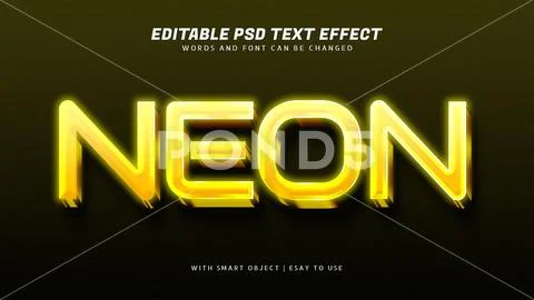 Yellow 3d glow neon text effect editable PSD-sjabloon