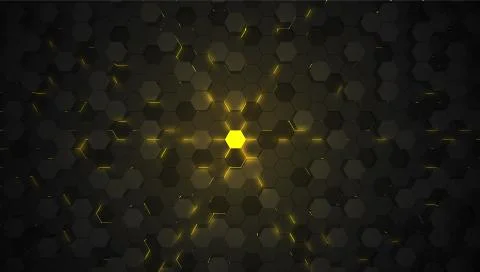 Yellow 3D hexagon tech background, vector illustration Stock Illustration