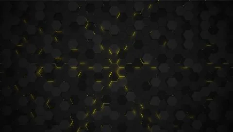 Yellow 3D hexagon tech background, vector illustration Stock Illustration