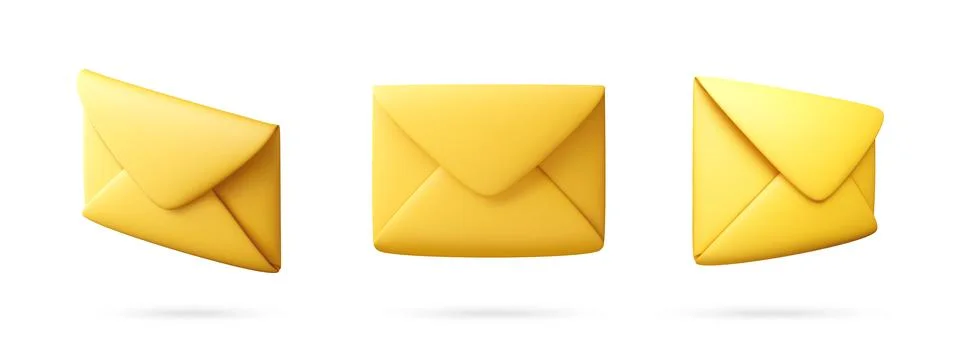 Yellow 3d mail icon set in a row Stock Illustration