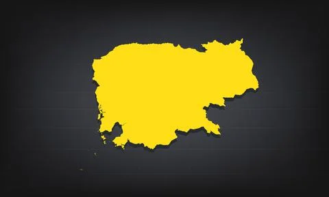 Yellow 3D Map of cambodia on a Dark Background, Displaying Geographical Sha.. Stock Illustration
