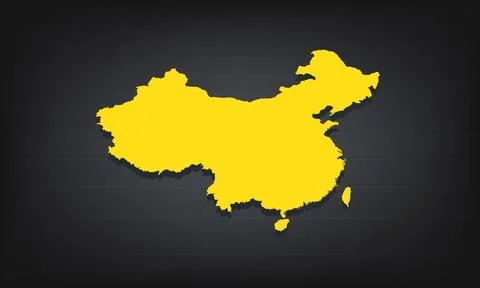 Yellow 3D Map of china on a Dark Background, Displaying Geographical Shape .. Stock Illustration