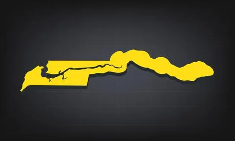 Yellow 3D Map of gambia on a Dark Background, Displaying Geographical Shape.. Stock Illustration
