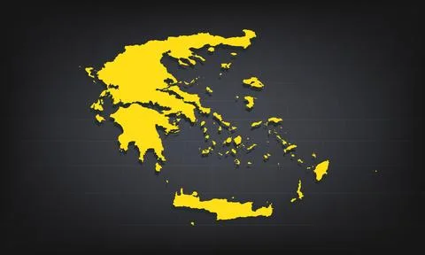 Yellow 3D Map of greece on a Dark Background, Displaying Geographical Shape.. Stock Illustration