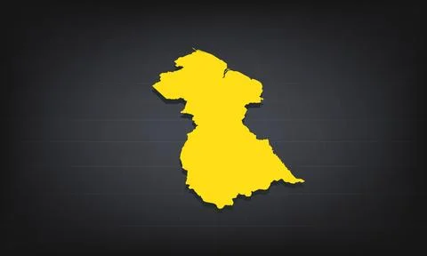 Yellow 3D Map of guyana on a Dark Background, Displaying Geographical Shape.. Stock Illustration
