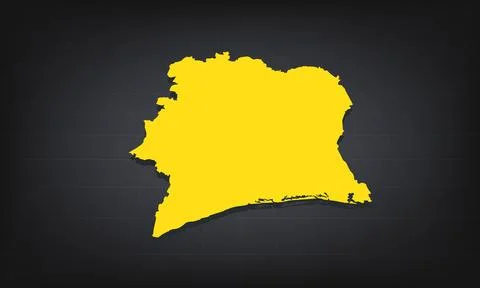 Yellow 3D Map of  ivory Coast on a Dark Background, Displaying Geographical.. Stock Illustration