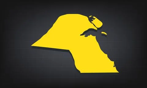 Yellow 3D Map of kuwait on a Dark Background, Displaying Geographical Shape.. Stock Illustration