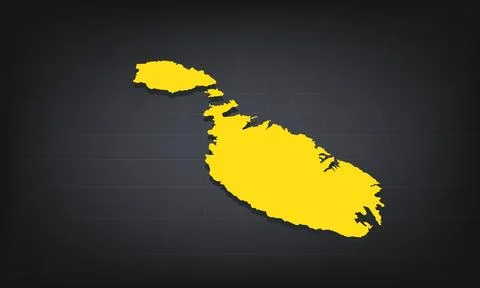 Yellow 3D Map of malta on a Dark Background, Displaying Geographical Shape .. Stock Illustration