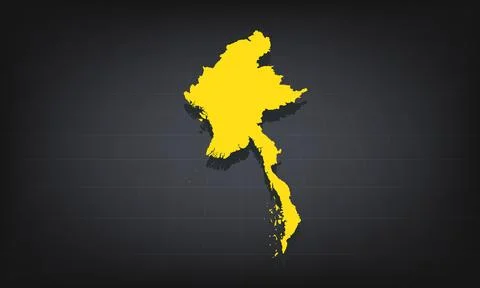 Yellow 3D Map of myanmar on a Dark Background, Displaying Geographical Shap.. Stock Illustration