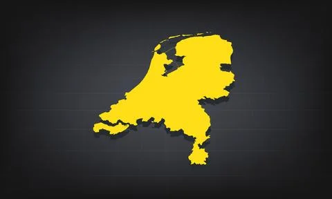 Yellow 3D Map of netherlands on a Dark Background, Displaying Geographical .. Stock Illustration