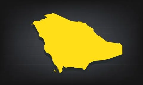 Yellow 3D Map of saudi Arabia on a Dark Background, Displaying Geographical.. Stock Illustration