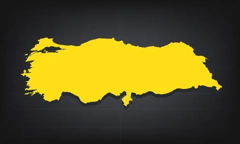 Yellow 3D Map of turkey on a Dark Background, Displaying Geographical Shape.. Stock Illustration