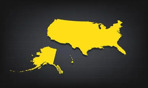 Yellow 3D Map of usa on a Dark Background, Displaying Geographical Shape an.. Stock Illustration
